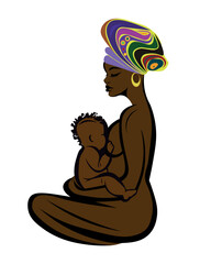 Beautiful young African-American woman A black woman holds a child in her arms and breastfeeds. Newborn child with beautiful mother. A black woman holds a child in her arms and Breastfeeds. Mature