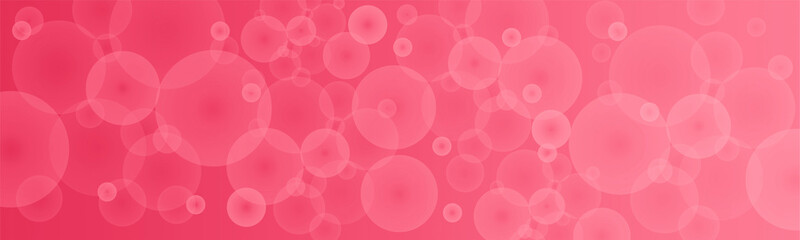 Large pink background with white semi-transparent spheres on the panoramic image. Panorama, banner, layout, template