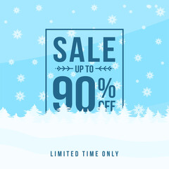 Winter sale up to 90% off. Winter sale banner template design with up to 90 percent off. Super Sale, end of season special offer banner. vector illustration