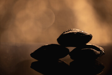 Silhouette of charcoal on orange bokeh background