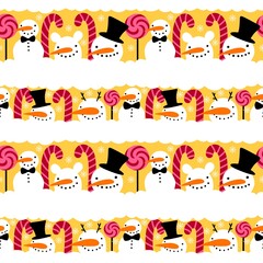 Winter seamless snowman and snowflakes pattern for Christmas wrapping paper and kids notebooks