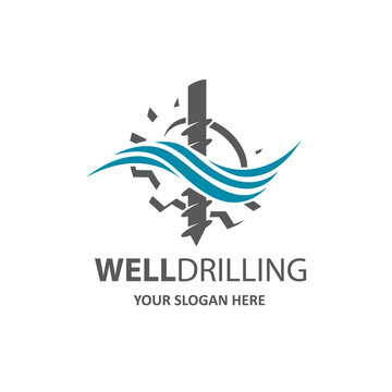 Emblem Of Water Well Drilling Isolated On White Background