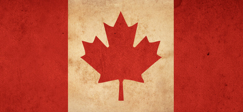 Old grunge flag of Canada. Canadian national flag.