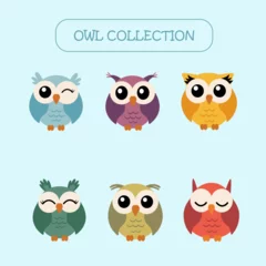 Rolgordijnen owl vector icons with different emotions and colors © Nadia Bolotnikova