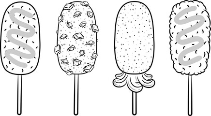 set of tokkebi gamja hotdog korean style drawing sticker sketch for coloring