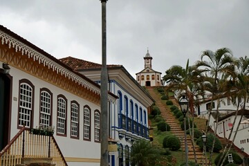 City of Serro in Minas Gerais, with colonial buildings and in the background the church of Santa Rita. Historic center of the city.