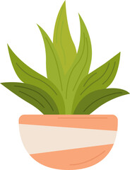Green aloe vera houseplant in ceramic pot flat icon
