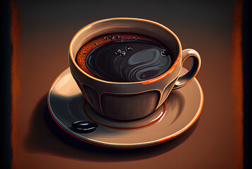 An espresso cup filled with black coffee is filled. Generative AI