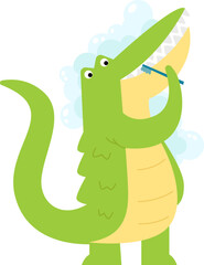 Funny wild animal flat icon Cute crocodile brush teeth