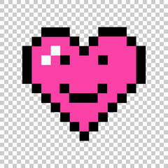 Heart shape love. Gaming pixel 8bit. Valentines day. Vector illustration isolated on transparent background