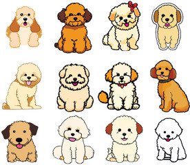 set of vector illustrations of dogs. Dog stickers. funny dogs