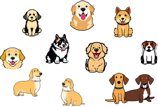 set of vector illustrations of dogs. Dog stickers. funny dogs