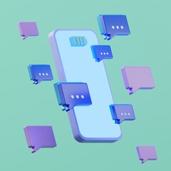 smartphone forchat inbox, business application social network, use mobile for money, 3d illustration rendering