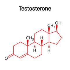 Testosterone molecular structure. Testosterone is the primary sex hormone and anabolic steroid in males. Vector structural formula of chemical compound with red bonds and black atom labels.