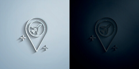 Location, airplane, airport paper icon with shadow vector illustration