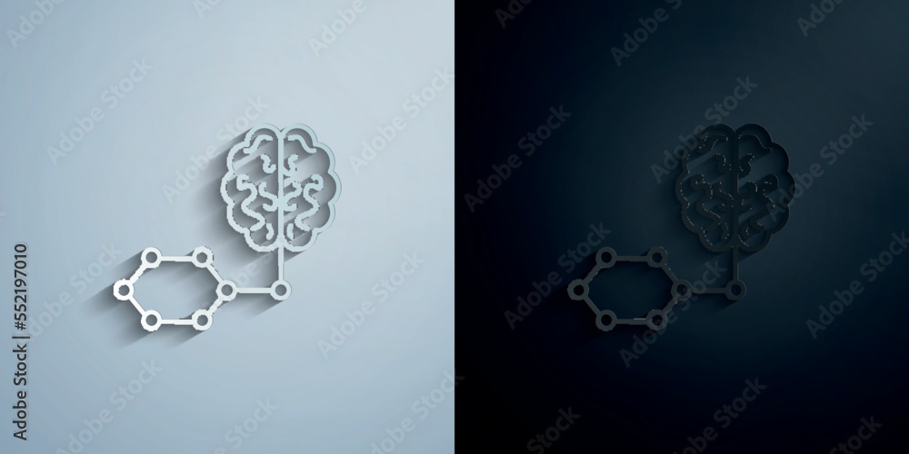 Poster smart brain artificial intelligence concept line paper icon with shadow vector illustration