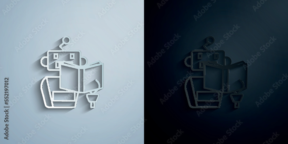 Poster learning machine read book concept line paper icon with shadow vector illustration
