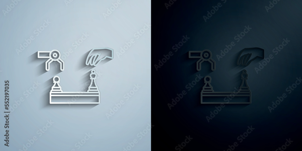 Poster artificial intelligence chess human and robot concept line paper icon with shadow vector illustratio