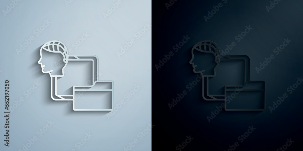 Poster smart brain file concept line paper icon with shadow vector illustration