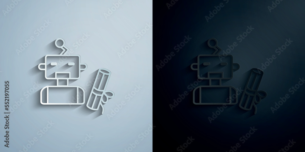 Poster diploma artificial intelligence robot concept line paper icon with shadow vector illustration