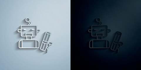 Diploma artificial intelligence robot concept line paper icon with shadow vector illustration