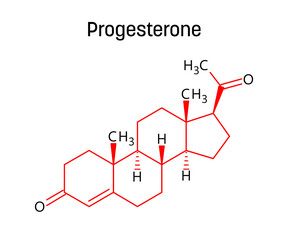 Progesterone molecular structure. Progesterone is an endogenous steroid and progestogen sex hormone involved in the menstrual cycle, pregnancy, and embryogenesis. Vector structural formula of chemical