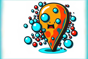 Obraz premium Character mascot map pointer pin with an abstract plan map on a white backdrop. Generative AI