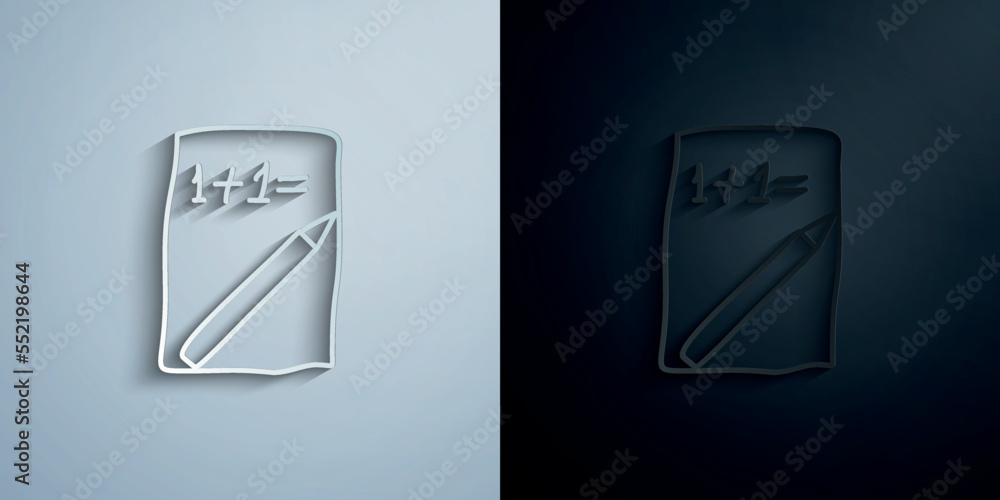 Aufkleber mathematical exercise on a sheet sketch paper icon with shadow vector illustration