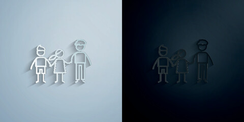 Siblings, family paper icon with shadow vector illustration