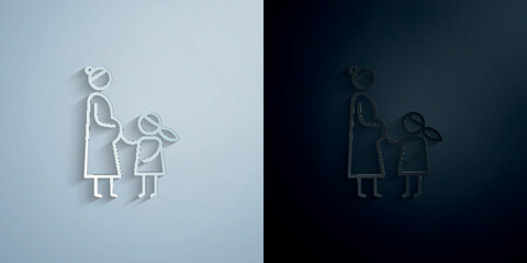 Pregnant mother, daughter paper icon with shadow vector illustration