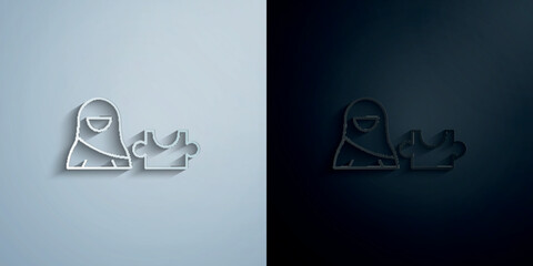 Strategy, muslim woman paper icon with shadow vector illustration