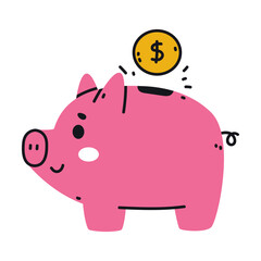 Pink Money Box or Piggy Bank as Container for Coin Storage Vector Illustration