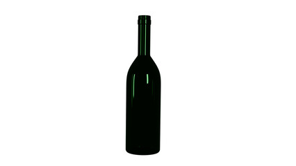 Green glass bottle for wine isolated on transparent background. 3D render