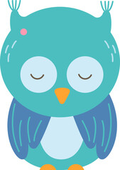 Funny owl flat icon Sleeping bird