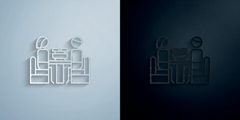 Tabletop, people, restaurant paper icon with shadow vector illustration