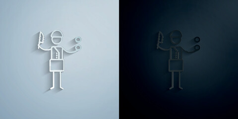 Chef, knife, restaurant paper icon with shadow vector illustration