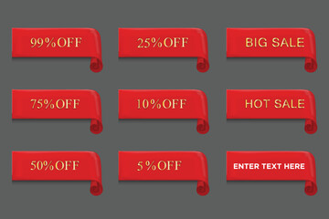 collection of sale labels collection
corners paper shape.red colors gold later.
vector illustration.