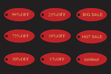 collection of sale labels collection
semi circle shape.red colors gold later.
vector illustration.