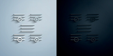 Menu, plus, remove, minus, check sign paper icon with shadow vector illustration