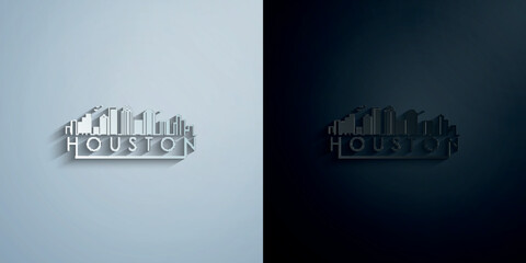 Linear houston city silhouette with typographic paper icon with shadow vector illustration