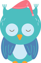 Funny owl in pajama hat flat icon Sleeping bird
