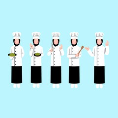 Set Of Hijab Chef Character 