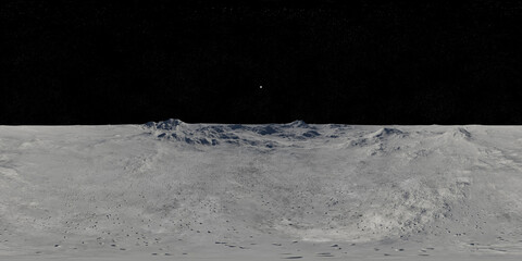 Moon landscape, 3d 360 environment map,  equirectangular projection, HDRI spherical panorama, space skybox background rendering © Damien