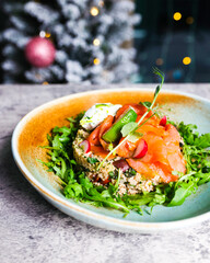 couscous with tomato, cheese and green salad