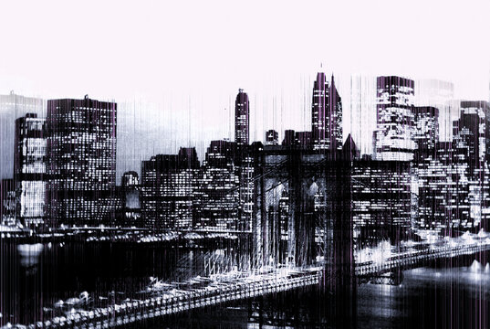 A modern abstract of New York City and Brooklyn Bridge