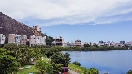 Fototapeta na wymiar View of Rodrigo de Freitas Lagoon in Rio de Janeiro.