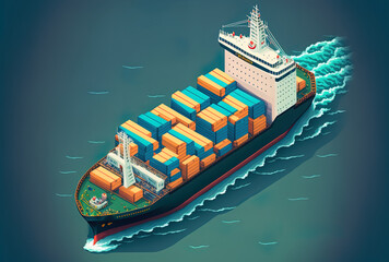 Aerial image of container ship transporting container in logistics and transportation for import and export industry. Generative AI