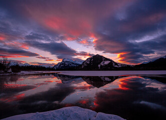 Vermilion Lakes Sunrise in Canadian Rockies, Banff National Park