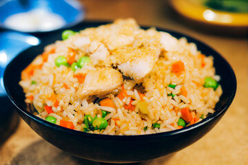 Fototapeta na wymiar Vertical shot of delicious chicken fried rice Generative AI