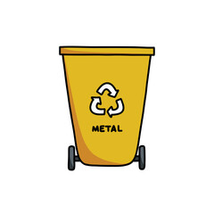recycle bin container metal doodle icon, vector color line illustration